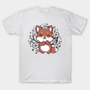 Praying Hands Fox in Sakura T-Shirt